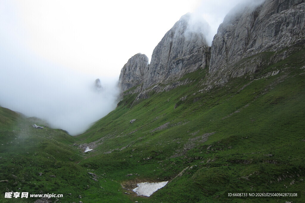 雾绕高山草甸风光