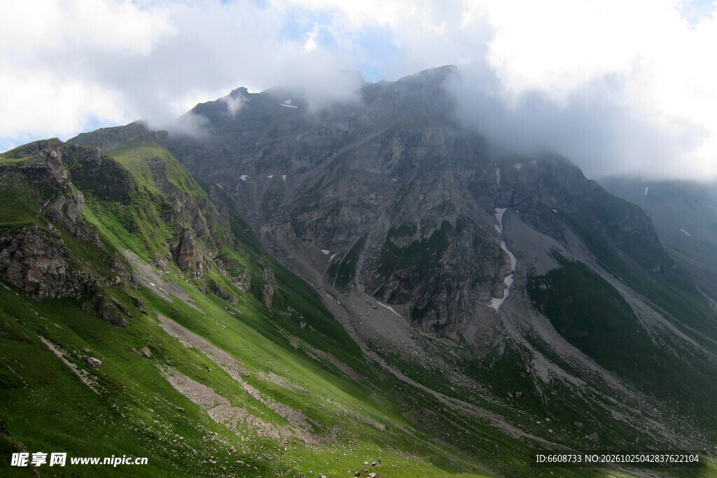 云雾高山草坡风光
