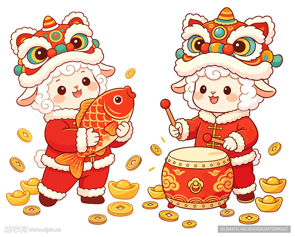 萌羊新春贺岁插画卡通人物