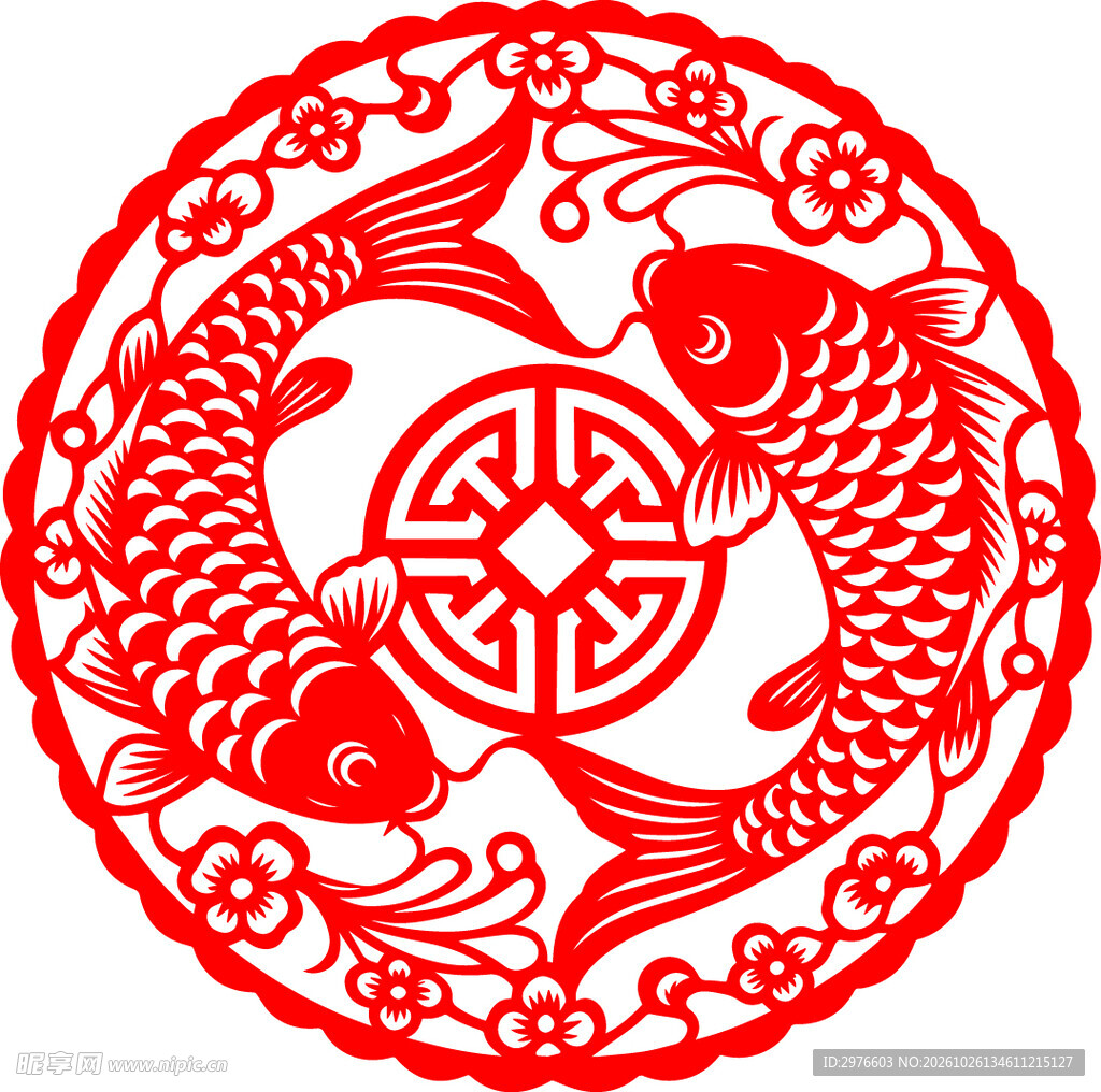 双鱼贺寿剪纸纹样