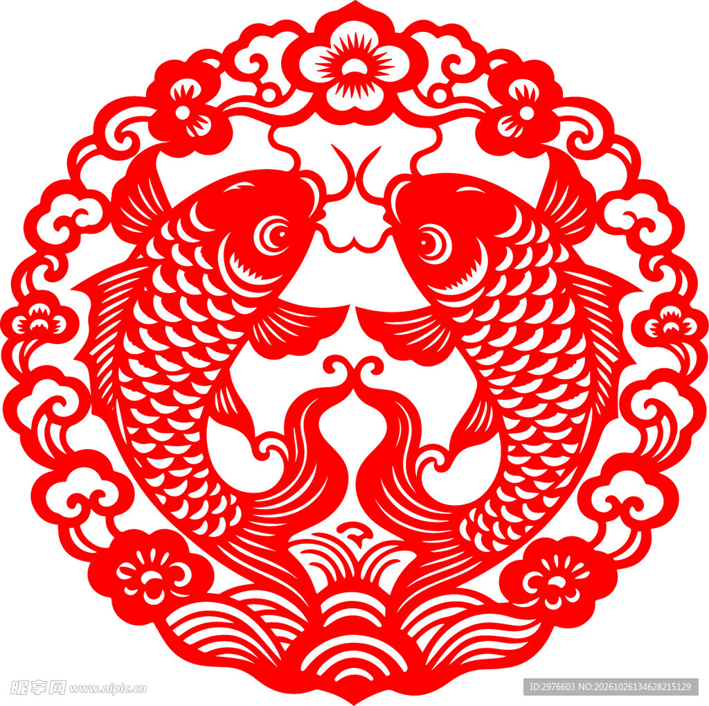 双鱼吉祥剪纸纹样