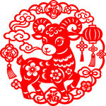 生肖羊福字剪纸图案