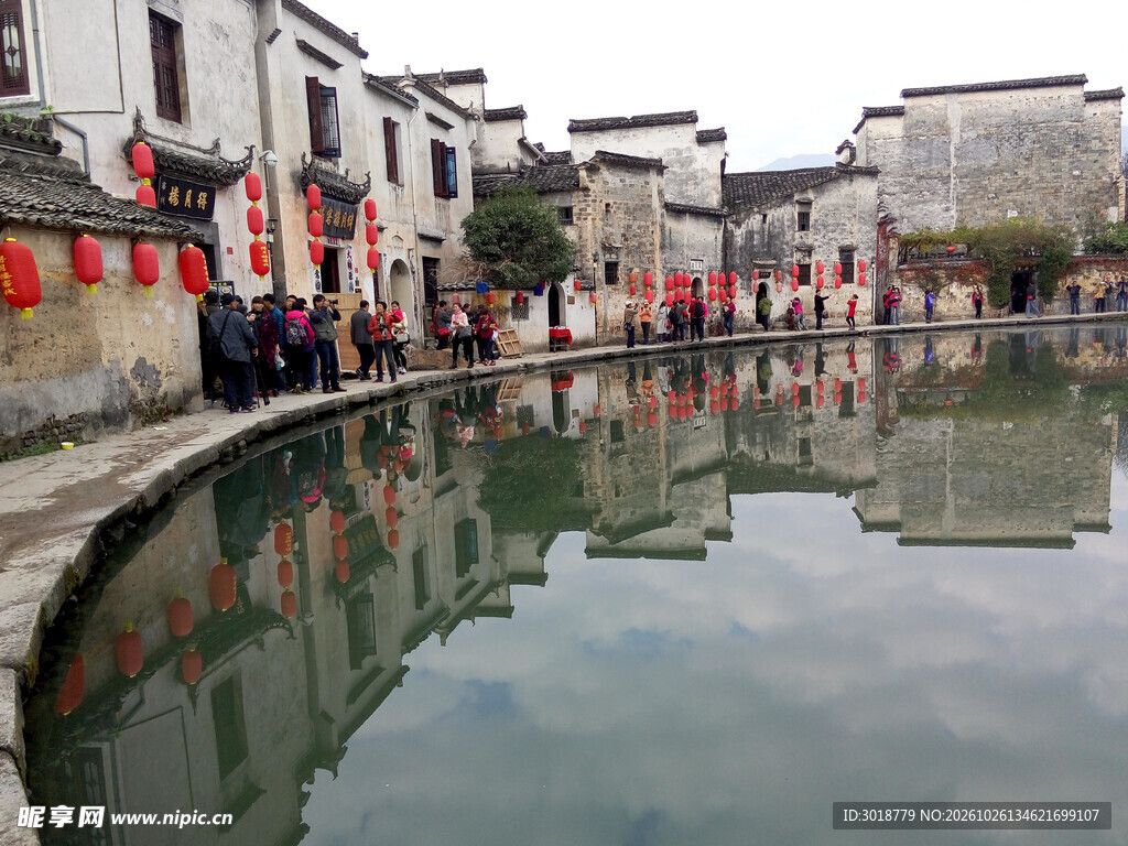 宏村月沼水乡古建风光
