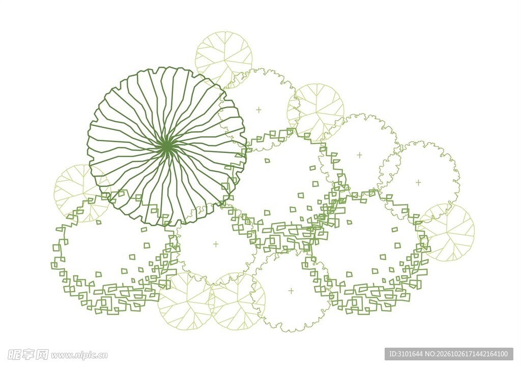俯视绿植线描图