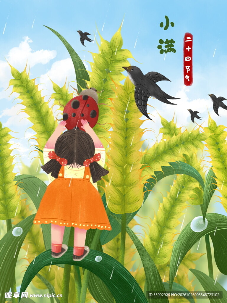 小满节气童趣插画