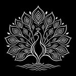 黑白线描开屏孔雀图案