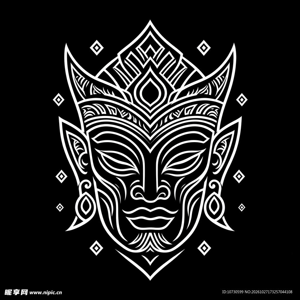 复古泰式神像面具线稿