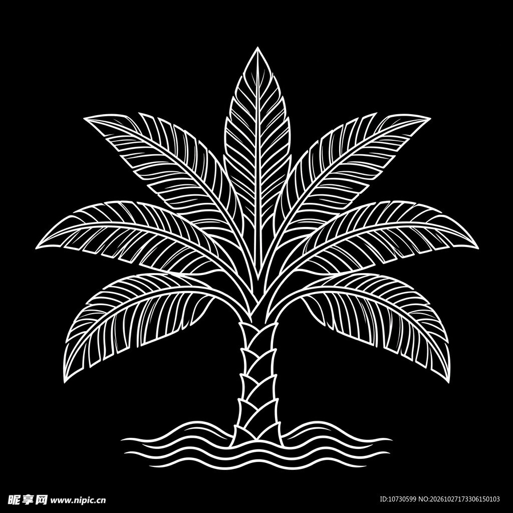 线描风椰树装饰图案