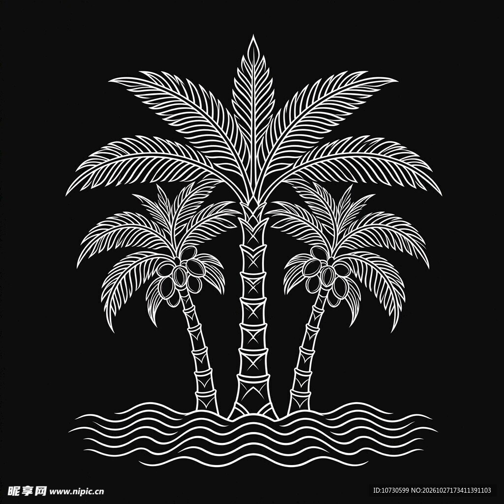 线描椰树海岛装饰图案