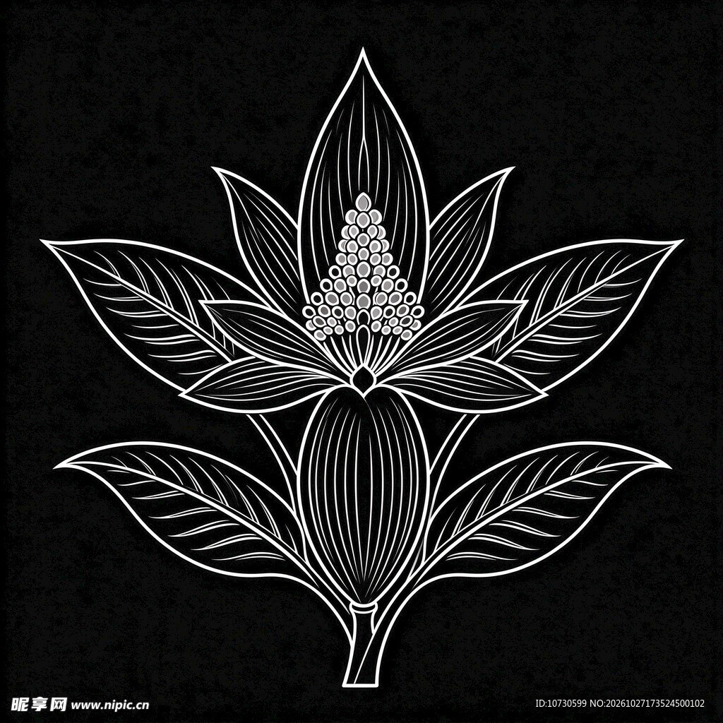 黑板风植物线描装饰图案