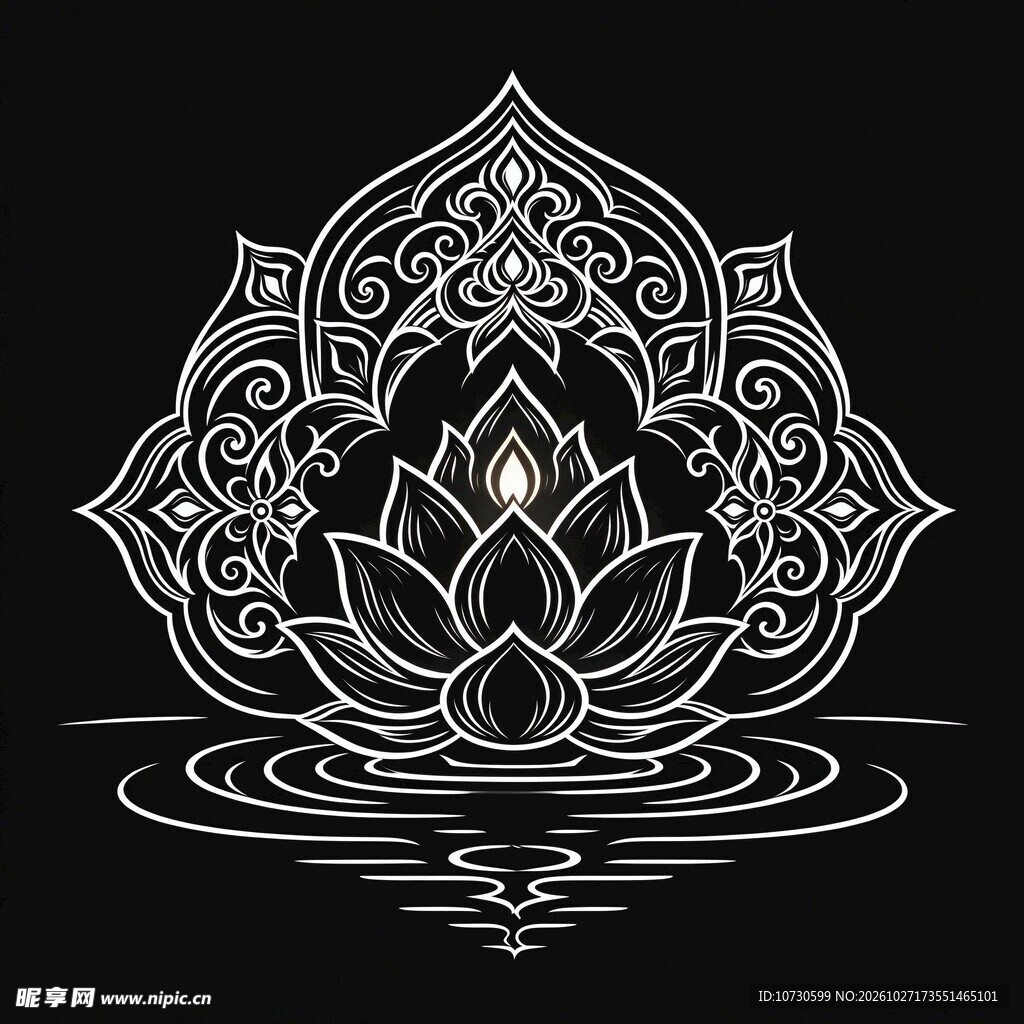 禅意线描莲花纹样