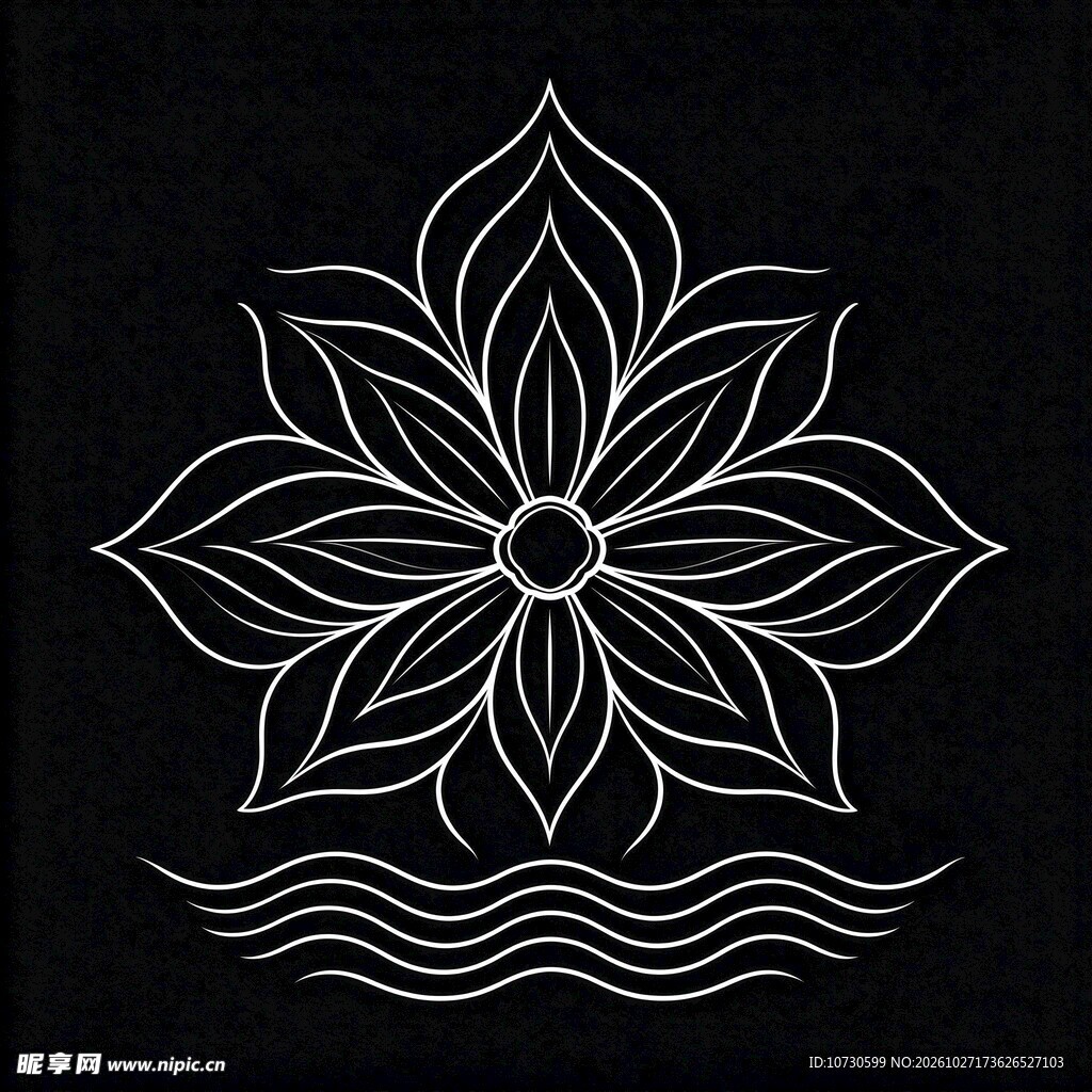 黑底线描莲花纹样