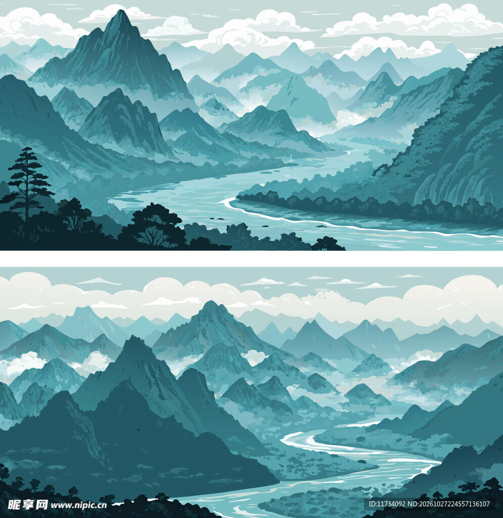 国风山水风景插画