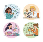 女科学家科研场景插画