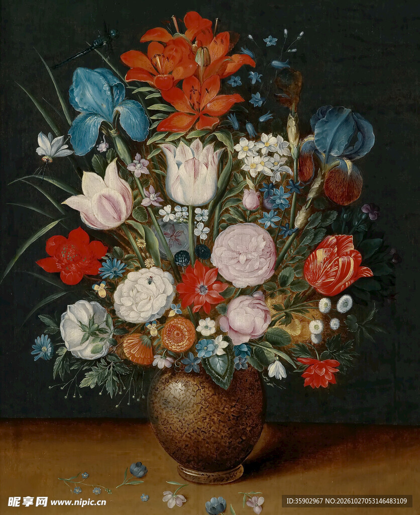 瓶中花卉静物油画