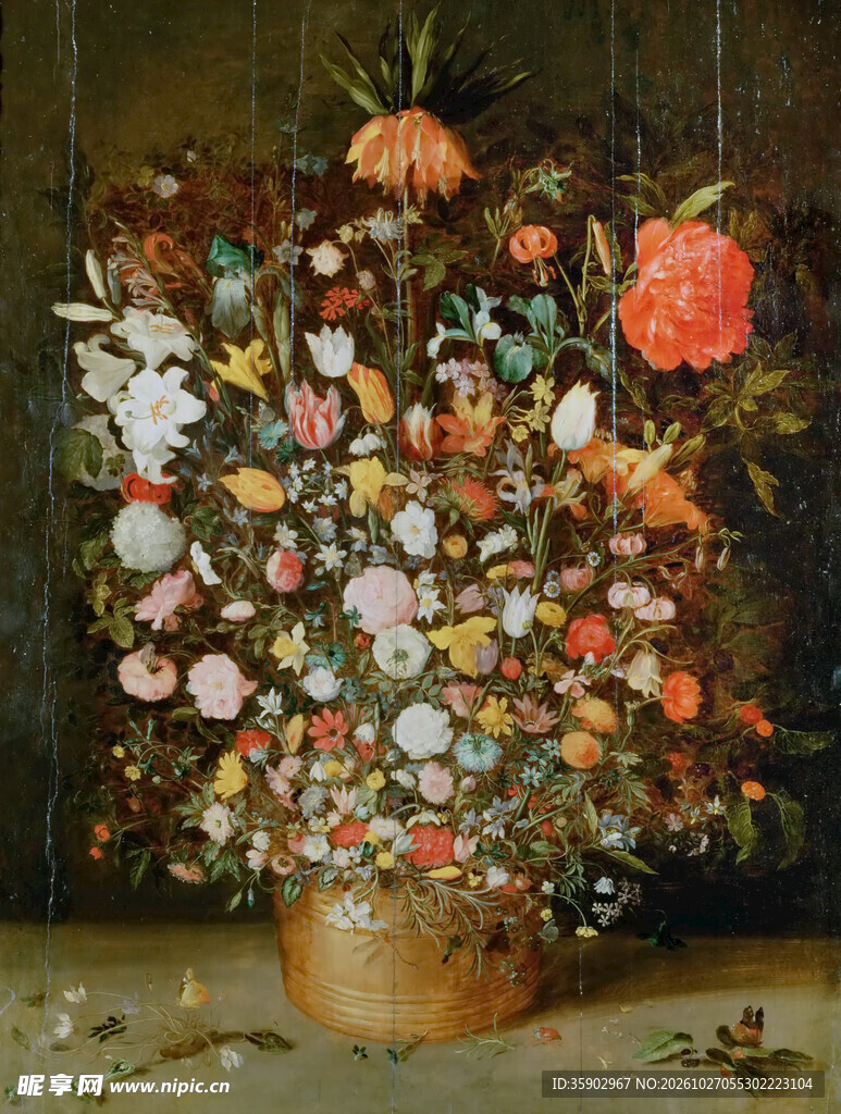 瓶中花卉静物油画
