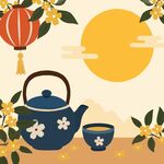 中秋茶具插画