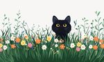 花丛黑猫插画