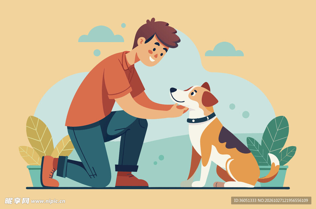 人与爱犬温馨互动