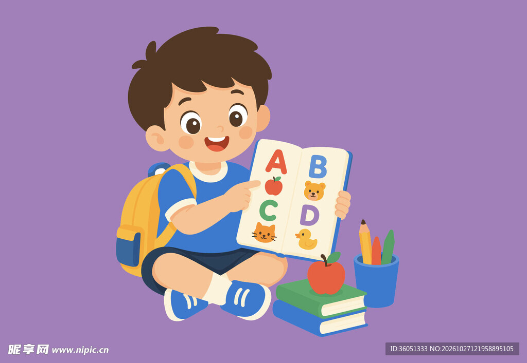 学英文字母的小男孩