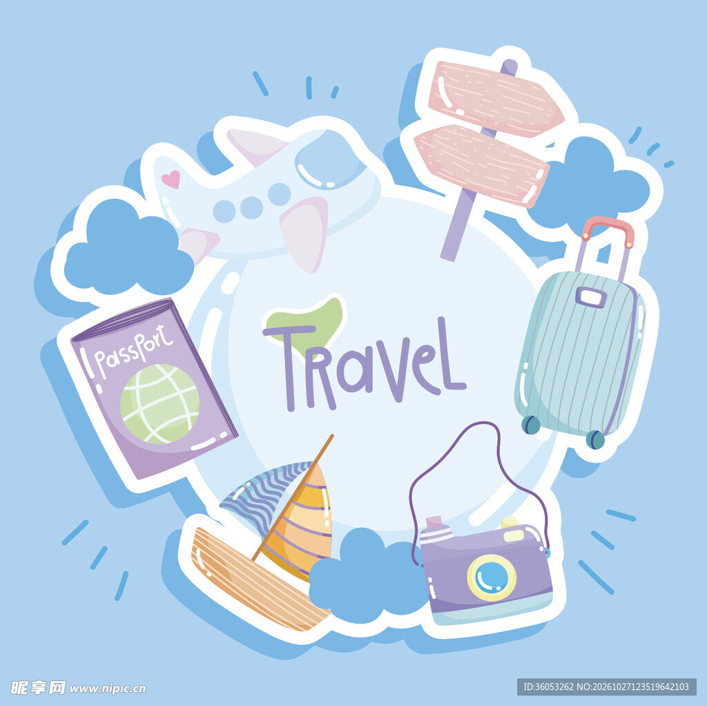 旅行主题卡通贴纸
