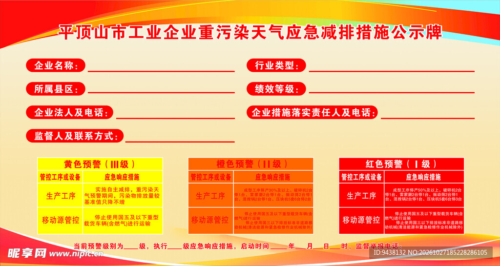 天气应急减排措施公示牌