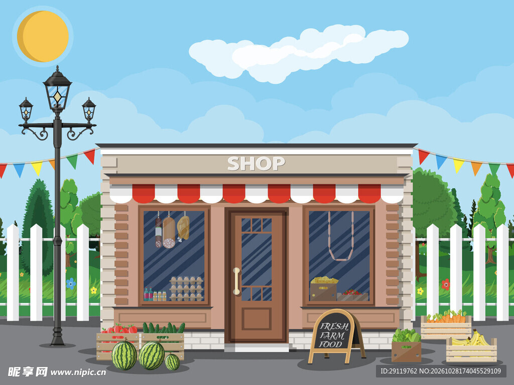 卡通街边小商店插画