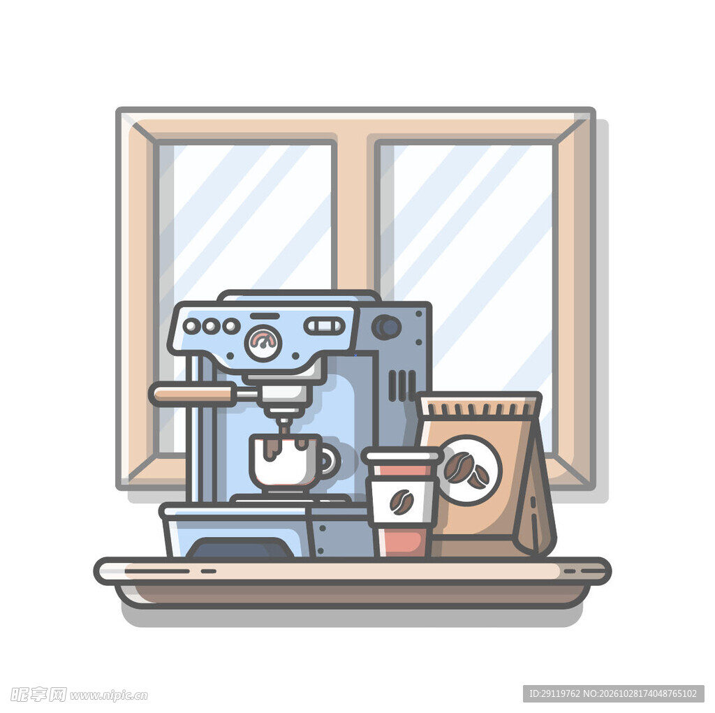 窗边咖啡机小场景插画