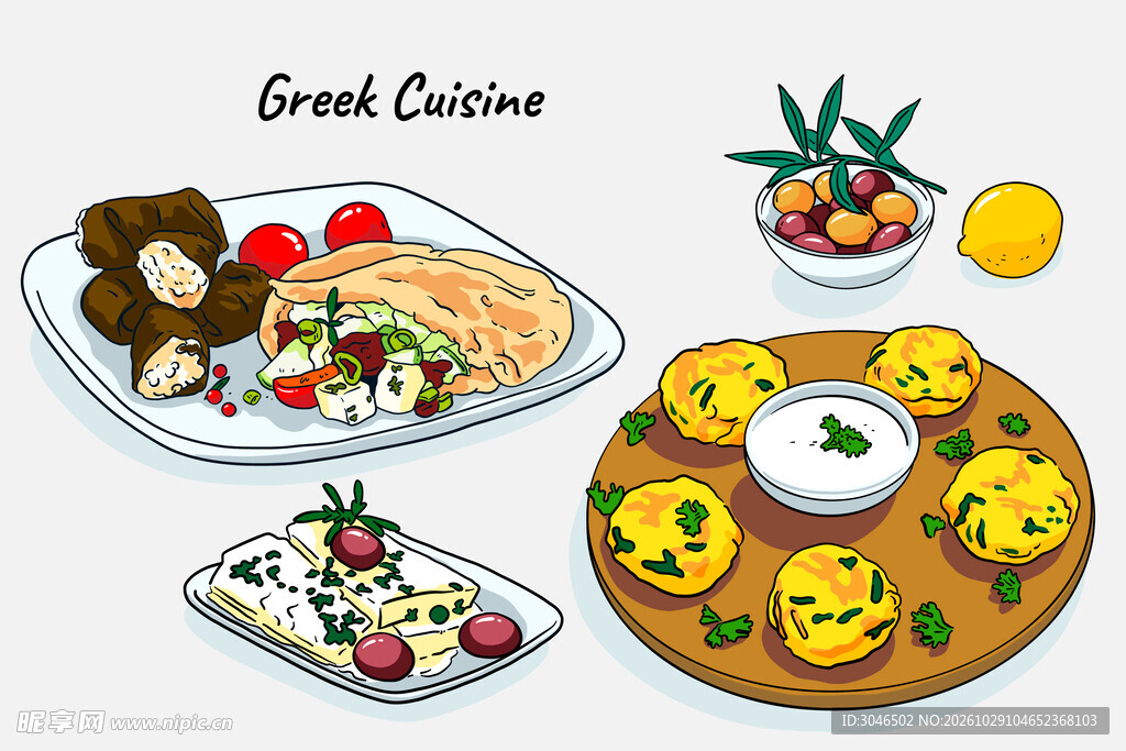 希腊特色美食插画