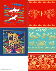 中国古典虎、凤、鹤、富贵花图矢量素材