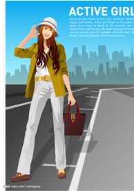 圆边帽手提包的女人