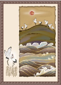 国画风格矢量图：仙鹤起舞AI