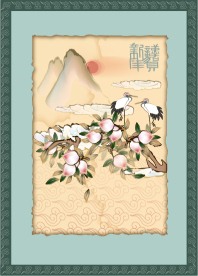 国画矢量图：仙鹤寿桃图