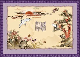 国画矢量图：仙鹤寿桃图ai cs12