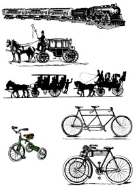 矢量火车、马车与自行车