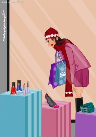 失量卡通购物女孩