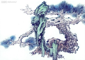 山水水墨画 松树 古松