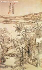 湖边小阁品茶图