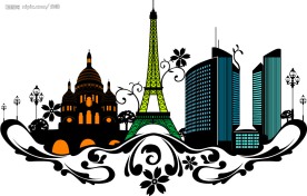 潮流城市建筑与花卉矢量素材