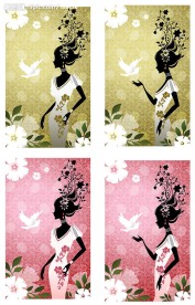 时尚花纹女性剪影