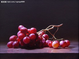 油画静物  一串葡萄