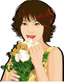 抱着花的美女