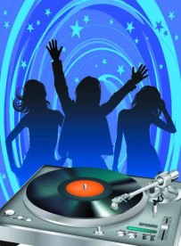 动感音乐人物与唱片机矢量素材