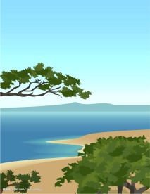 矢量苍松和大海风景