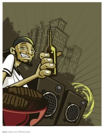 举起酒瓶的男人