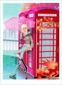 电话亭边时尚少女