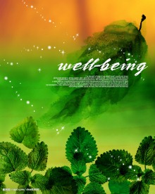 绿叶 水彩 橙色 薄荷