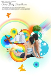 情侣 帆船 蝴蝶 彩虹