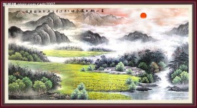 旭日东升山水画