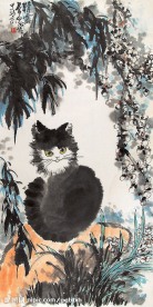 庞希泉现代国画~猫与梅